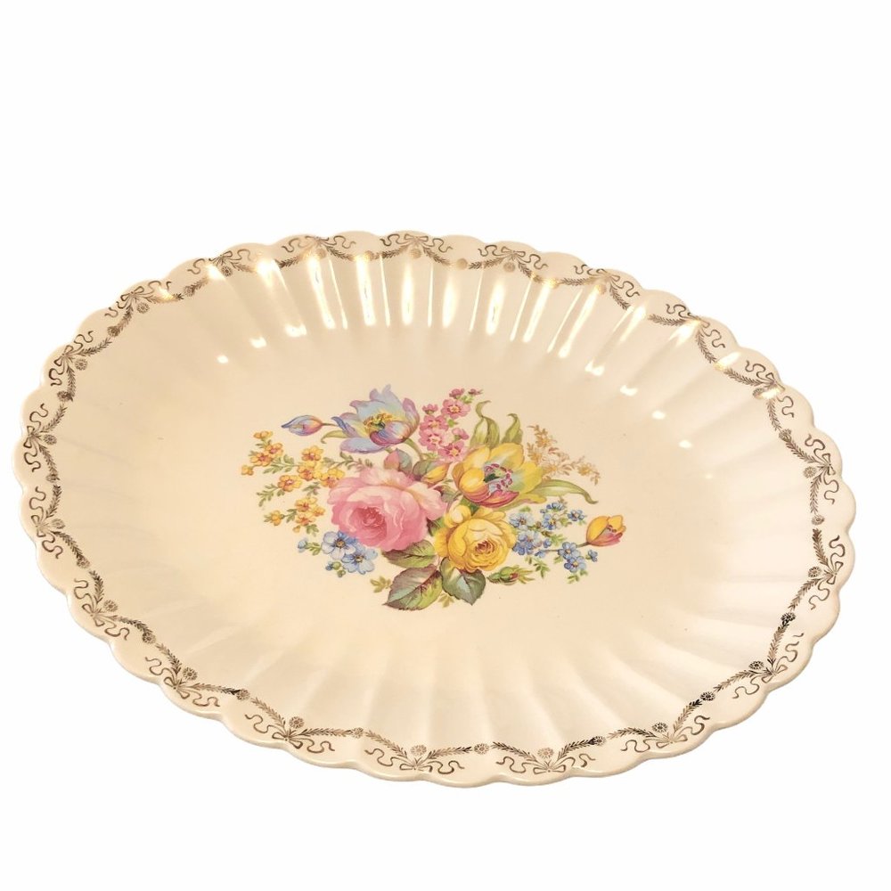 Cream Floral Scalloped Serving Platter